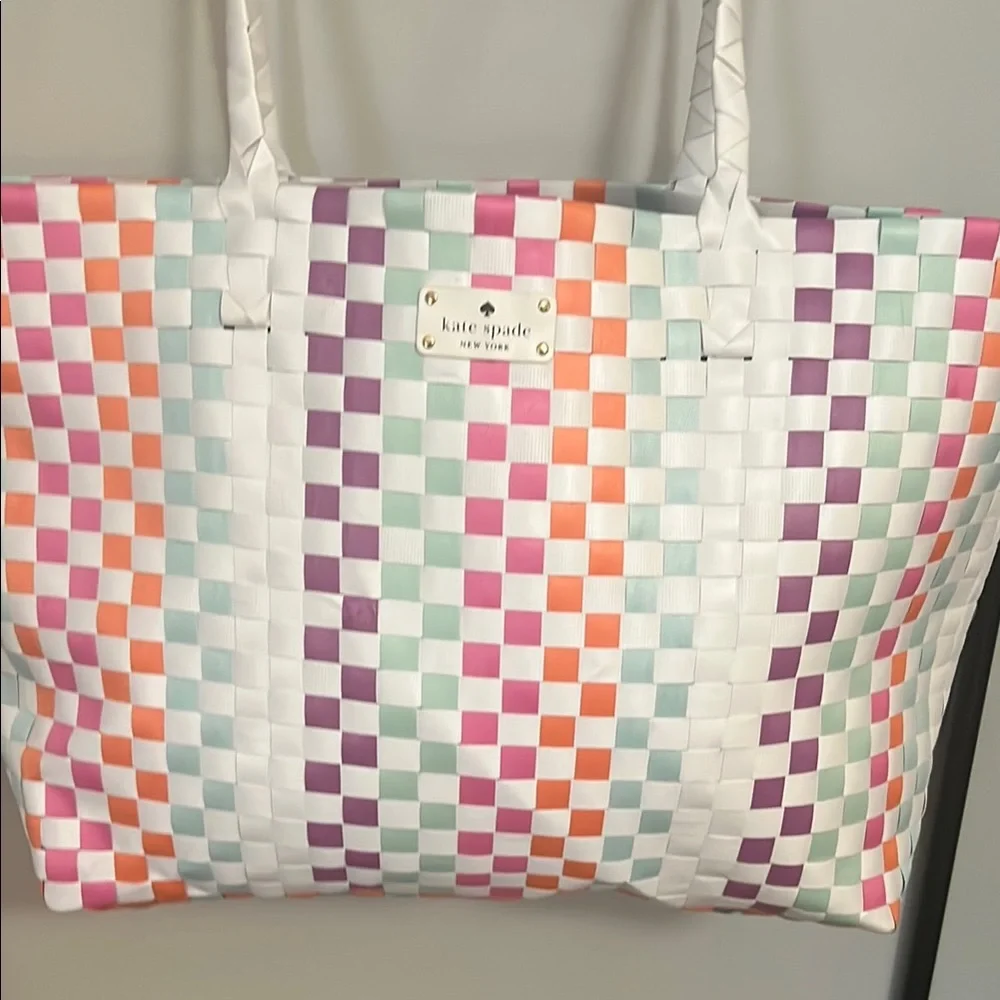Kate Spade White Multicolor Woven Tote Bag